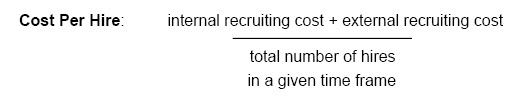 text: "Cost per hire: internal recruiting cost + external recruiting cost/total number of hires in a given time frame