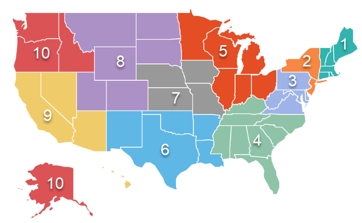 color coded map of continental US and Alaska