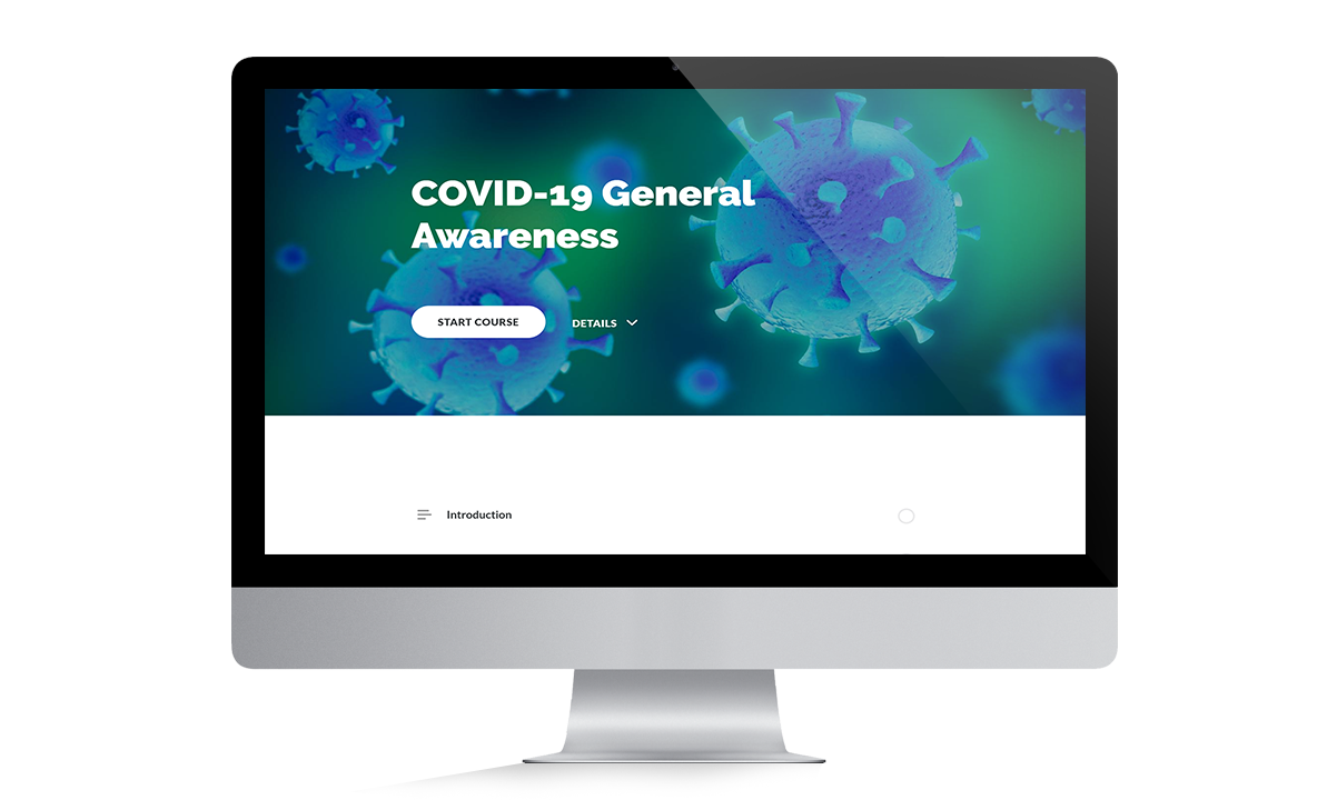 thumbnail featuring the caronvirus general awareness training on a flat screen computer monitor