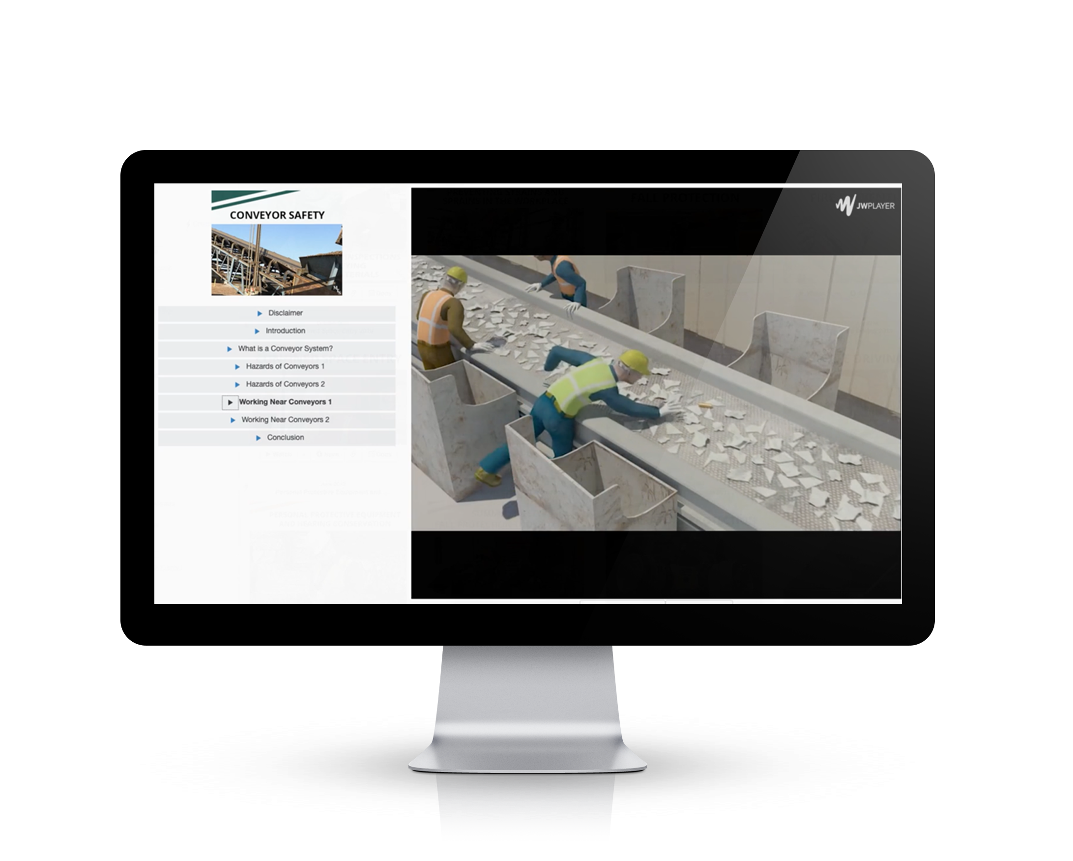 Conveyer safety training screenshot on a video base