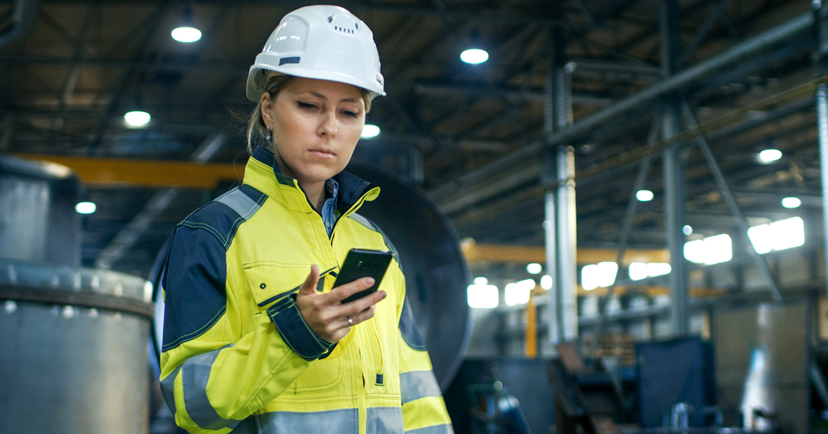 employee using mobile device for safety